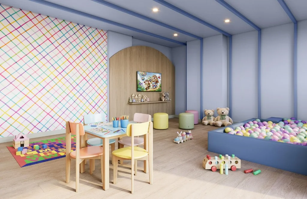 Brinquedoteca infantil em ângulo complementar.