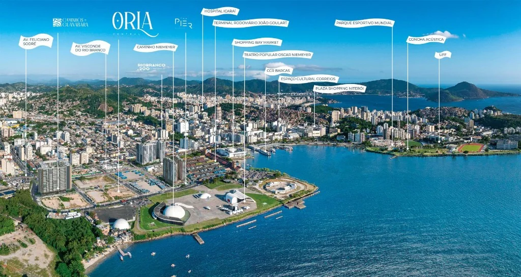 Área de lazer do Orla Central Niterói com piscina e espaço gourmet
