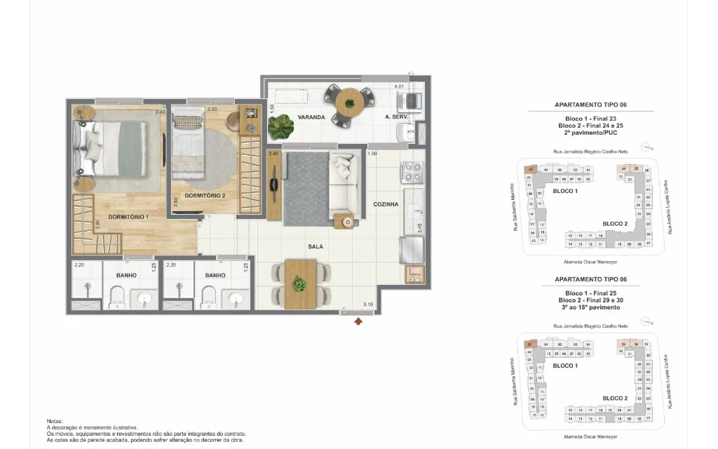 Planta humanizada apartamento 2 quartos com suíte · Colunas 23 BL1 e 24 e 25 BL2 · Orla Central Niterói · Construtora Cury RJ