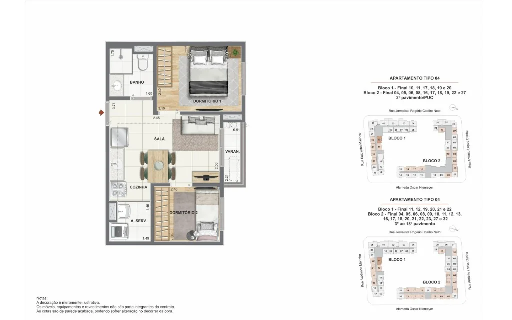 Planta humanizada apartamento 2 quartos padrão · Coluna 10 e outras · Orla Central Niterói · Construtora Cury RJ